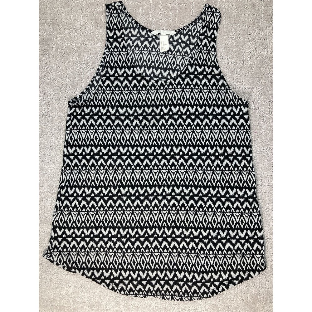 Tank Top Sz Small Scoop Neck Black White Geometric Rocker Indie Festival…